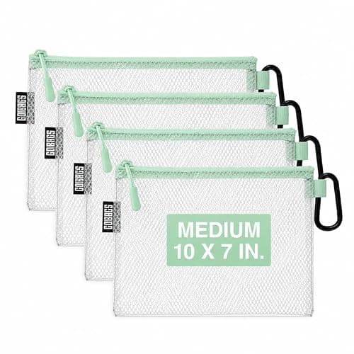 GOBAGS Air Production Medium Clear Zipper Pouch (4-Pack) – Cable Organizer & Travel Gear Bag for Electronics, Camera Accessories, Tool Pouch & Small Tech Storage (Mint Green)
