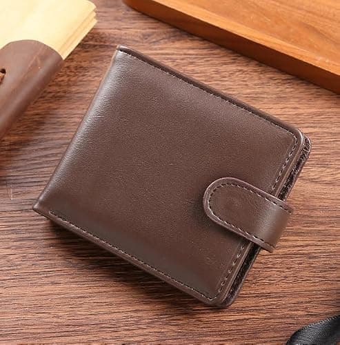 Coffee Brown Vegan PU Leather Wallet for Men – Slim Bifold with Card Slots, Coin Pocket, ID Window, 2 Note Compartments – Compact Wallet with Snap Closure – Stylish Gift Idea for Everyday Use 12×9.5cm — view 4
