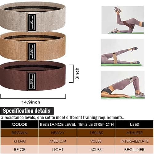 S.ROMZA Fabric Resistance Bands for Working Out Elastic Exercise Band Squats Fabric Exercise Bands for Legs and Butt Pilates,Yoga,Male and Female Fitness Resistance Bands (Beige/Khaki/Brown) — view 3