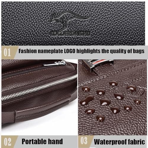 LOCOERDAISHU Men's Genuine Leather Shoulder Bag, Retro Crossbody Messenger Bag, Casual Travel Satchel with Adjustable Strap, Business Daily Use for Phone Wallet Keys Passport (Brown) — view 5