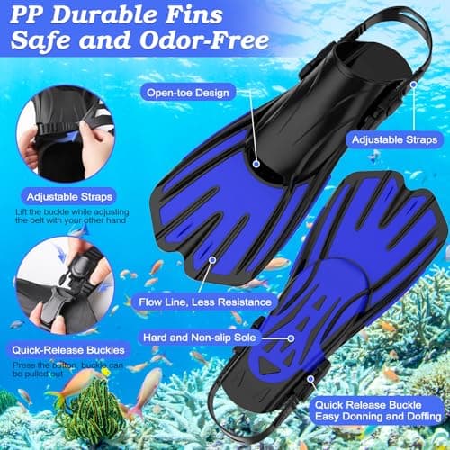 Snorkeling Gear for Adults,3 in 1 Snorkel Set with Panoramic View Diving Mask Anti-Fog Anti-Leak,Dry Top Snorkel,Fins and Travel Bag for Swimming,Snorkeling and Travel Diving — view 6