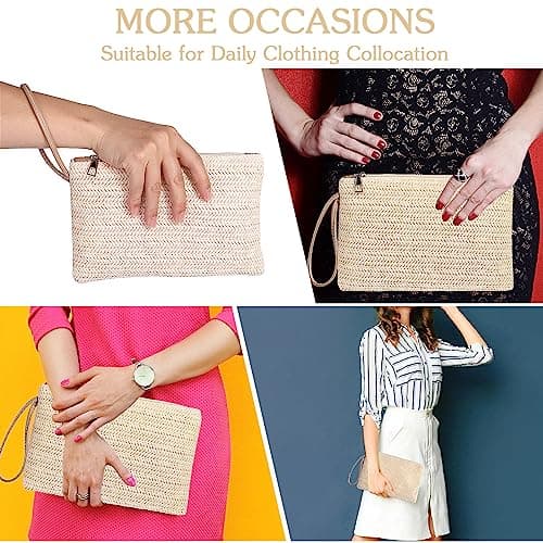 Molain Womens Straw Clutch Handbag - Bohemian Summer Beach Woven Purse With Zipper - Sea Wristlet for Women Girls — view 6