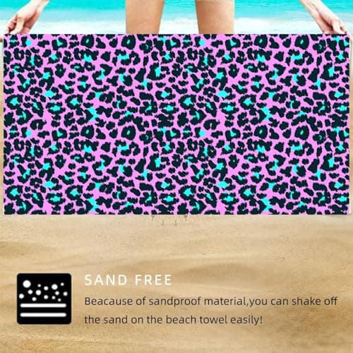 Mienocol Large Quick Dry Microfibre Beach Bath Towel for Adult,Purple Leopard Print Sand Free Beach Towel with Bag,Lightweight Gym Yoga Sports Towel,Compact Travel Summer Beach Towel for Women Men — view 4