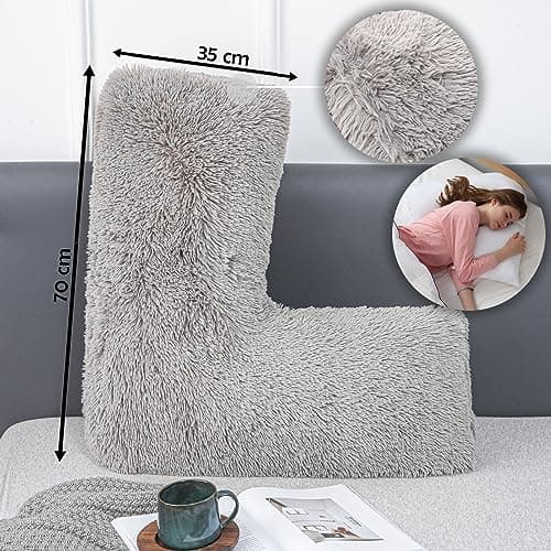 EDS Pregnancy Teddy Fleece V Pillow with Pillowcase Provide Support During Pregnancy Nursing and for Orthopedic Super Soft Comfortable V-shaped Pillows for Head, Neck and Back LH (GREY) — view 2