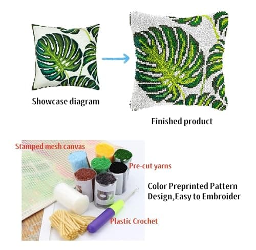 Henypt Latch Hook Cushion Kits Stream Trees and Cabin Pillow Case Rug Cover Beginner DIY Needlework Embroidery Kit Latch Hook Kits Pillow 43x43cm — view 5