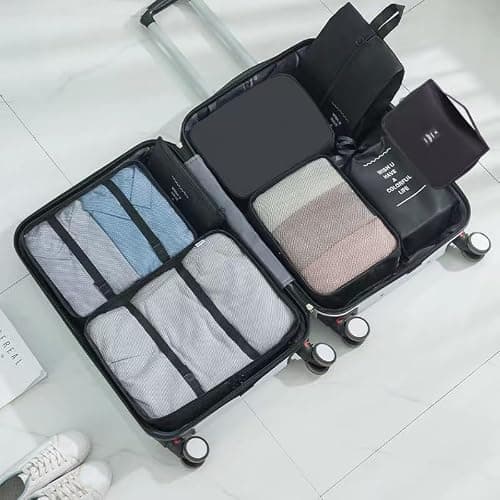 GELIMY 8PCS Packing Cubes for Travel – Waterproof Luggage Organisers with Compression, Lightweight Suitcase Organizer for Efficient Packing – Travel Essentials for Men & Women (UK) (BLACK) — view 4