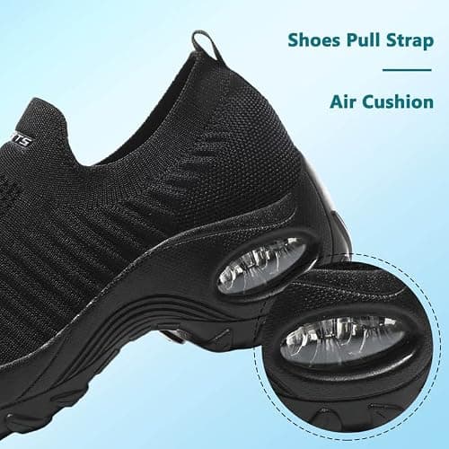 Womens Walking Shoes Slip On Trainers Arch Support Lightweight Running Shoes for Plantar Fasciitis Orthopedic Comfy Nurse Shoes Full Black UK 8 — view 5