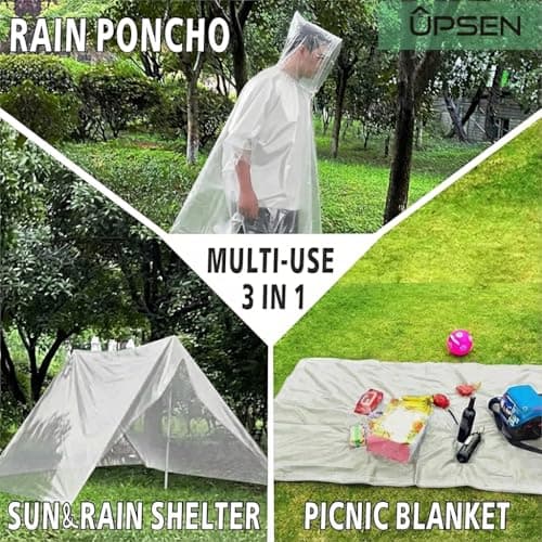UPSEN Rain Ponchos for Adults, 2 Pcs Reusable Raincoats Coats Jackets Emergency for Women Men with Hood, White — view 2