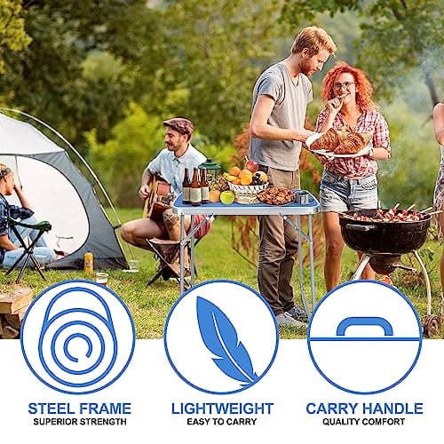 Holdfiturn Camping Table Portable Folding Picnic Table Lightweight Aluminum Picnic Table with Handle Indoor Outdoor Foldable Table for Beach Party BBQ Picnic 70x50x60cm — view 6
