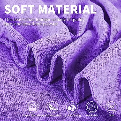 Vinsani Sun Lounger Beach Towel with Pockets, Soft & Quick Dry, Purple — view 3