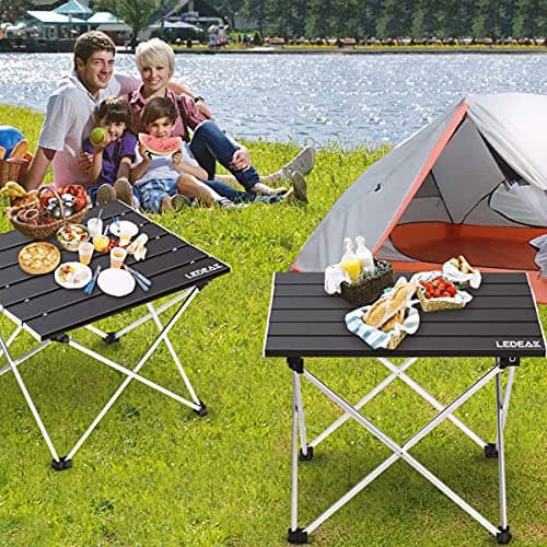 Ledeak Portable Camping Table, Lightweight Folding Table with Aluminum Table Top and Carry Bag, Easy to Carry, Perfect for Outdoor, Picnic, Cooking, Beach, Hiking, Fishing (Black, Small) — view 2