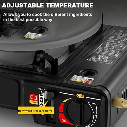 Black Portable Camping Stove with Carry Case,Camping Stove Automatic Ignition System,Outdoor Grill Plate Compact Outdoor Cooker Butane Gas,BBQ Cooker Caravan Outdoor — view 6