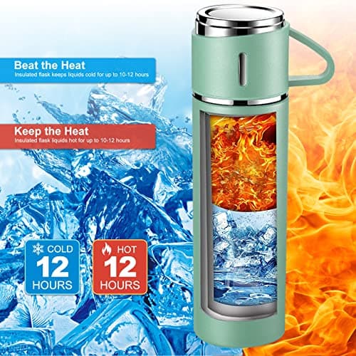 TOPAHGOD Vacuum Flask Water Bottle with Leakproof Lid & Handle, Green — view 4