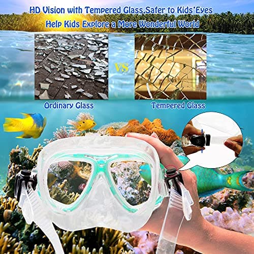 Kids Mask Snorkeling Set with Fins Anti Leak Snorkeling Gear for Kids with Adjustable Flippers, Youth Junior Full Dry Snorkel Set Swimming Goggles with Nose Cover Diving Mask Scuba with Bag, 5-14 Yrs — view 2