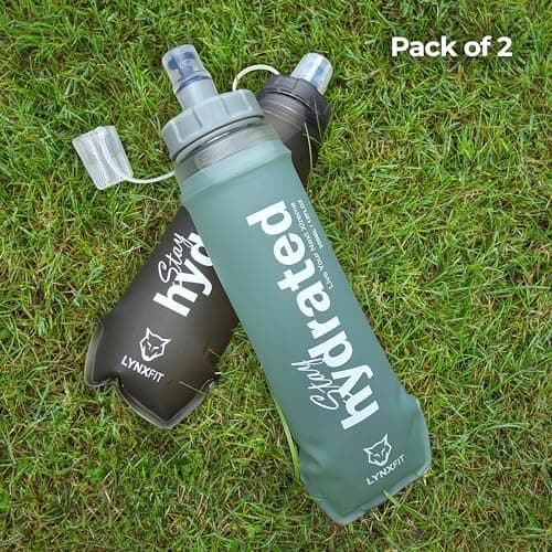 LYNXFIT Soft Flask 350ml (2 Pack) – Collapsible Running Water Bottle, BPA Free TPU Hydration Flask with Bite Valve, Leakproof Foldable Water Bottle for Hydration Vest, Trail Running, Cycling, Hiking — view 6