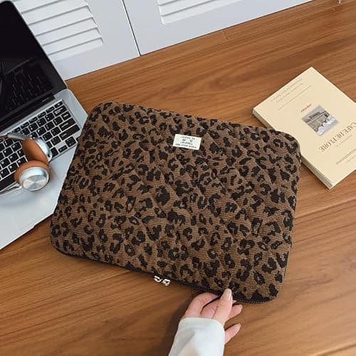 Leopard Print Laptop Sleeve for 13-15 Inch MacBook Pro & Air | Padded, Quilted Protective Cover | Carrying Case for 14, 15, 13.3 Inch Laptop | Trendy Bag for Women & Men — view 4