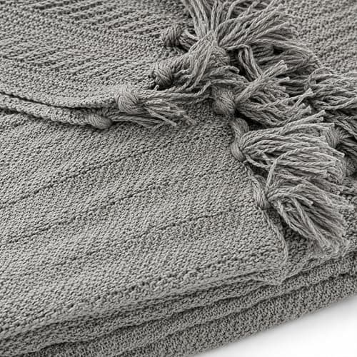 Olivia Rocco Cable Knit Throw Blanket 100% Cotton Soft Warm Knitted Throws for Sofas Couch Bed with Tassel Design 120 x 150 cm, Grey — view 5