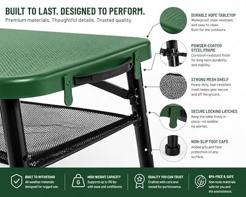 Unibos Folding Camping Table, Portable Picnic Table with 4 Adjustable Heights & Mesh Storage Shelf, Lightweight Foldable Outdoor Table for Camping, BBQ, Fishing & Garden — view 6