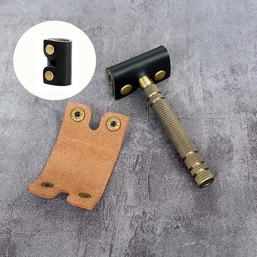 Leather Safety Razor Cover Travel Case, 2 Pcs Double Edge Razor Head Protecting Sheath, Safety Razor Blade Guard, Shaving Travel Cover Leather Cover Fits Most Safety Razors (Black) — view 6