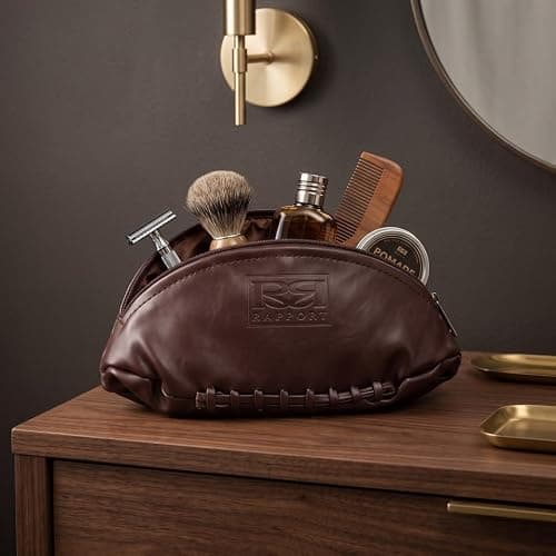 MM Mens Leather Rugby Ball Wash Bag Black Travel Toiletry — view 4