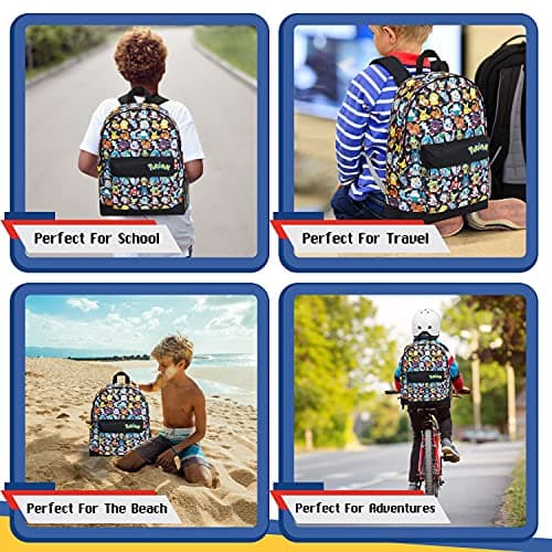 Pokemon Backpack for Kids Teenagers Pikachu Rucksack School Bag with Zipped Pockets Adjustable Straps Charizard Daypack for Travel Sports Anime Gifts (Multi AOP) — view 5