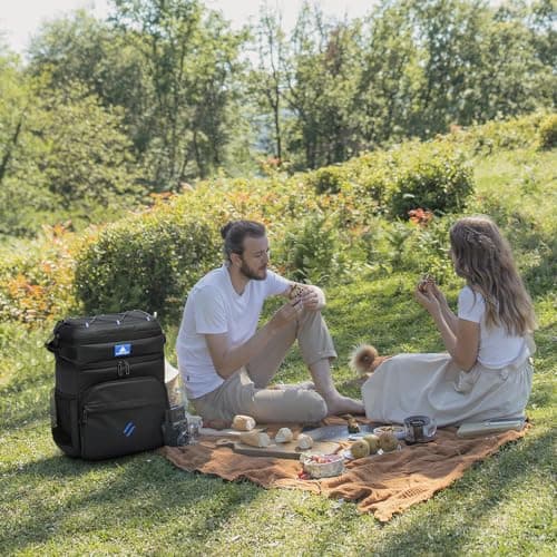 Laripwit Cooler Backpack 54 Cans Insulated Cool Bag Rucksack PU Leather Leak-Proof Picnic Backpack for Men Women - Perfect Large Tactical Backpack Cooler Bag for Camping, Lunch, Beach, Upgraded Black — view 6