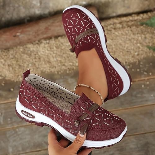 Women's Slip On Walking Shoes Breathable Mesh Knit Flats (Coffee,4) — view 3
