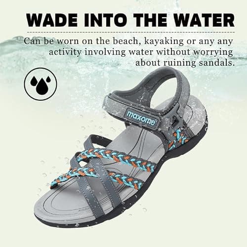 Maxome Hiking Sandals Women Summer Walking Sandals for Women Comfortable Sports Sandals Casual Hook Loop Strap Beach Sandals Grey — view 3