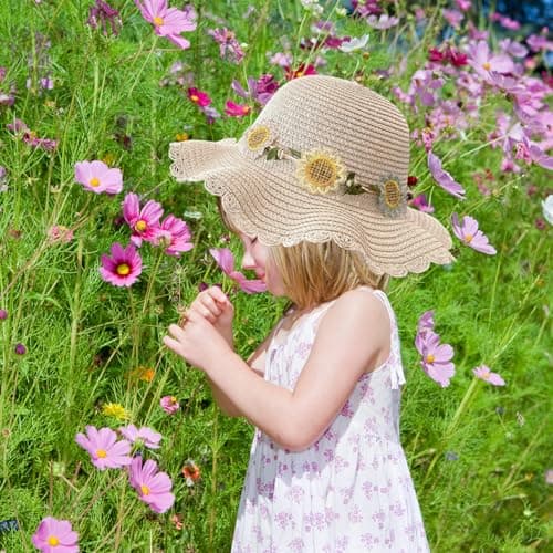 Nievajio 3 Pieces Girls Sun Hat and Straw Knitting Bag, Kids Sun Protection Set, Summer Sun Hat with Flower Decoration for Tourism, Holiday, Travel, Beach, Outdoor Activities — view 6