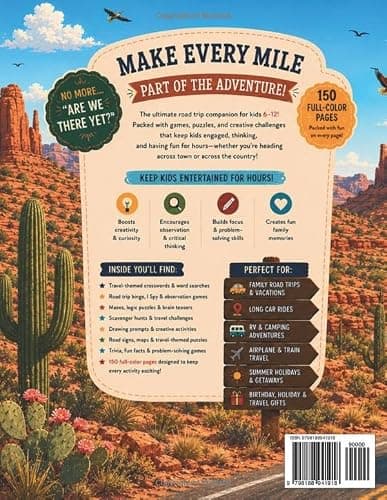 Road Trip Activity Book For Kids 6-12 | Large Edition |: 100+ Full Color Puzzles, Games, Travel Activities & Entertainment For Long Car Drives, Plane Rides & Screen-Free Family Vacation Fun — view 2