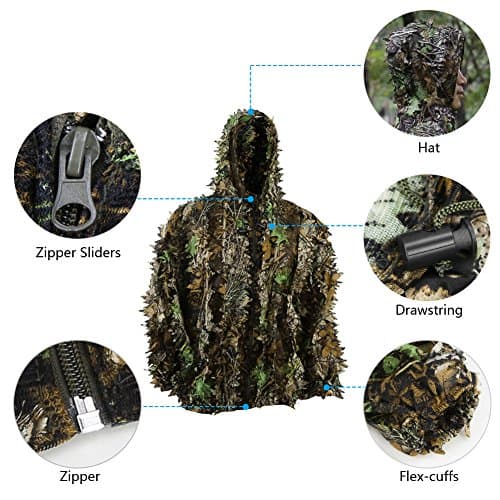 Zicac 5 Pcs Ghillie Suit, 3D Leaf Camouflage Uniform, Mask, Gloves, Storage Bag Set, Suitable for Outdoor Hunting, Wildlife Photography, CS Game — view 2