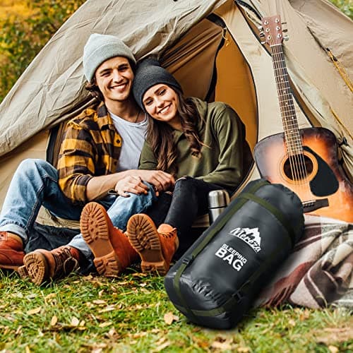 Double Sleeping Bag for Adults Mens with Pillow, XL Queen Size Two Person Sleeping Bag for All Season Camping Hiking Backpacking 2 Person Sleeping Bags for Cold Weather & Warm (Navy Blue & Turmeric) — view 4