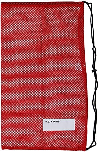 aqua zone Drawstring Sports Equipment Mesh Bag for Swimming Beach Diving Travel Gym (Red) — view 3