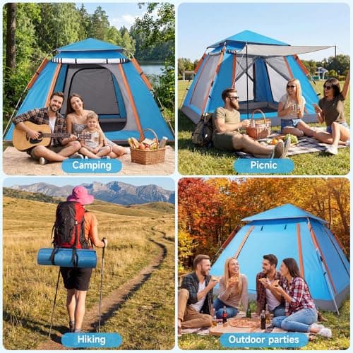 Warmiehomy Pop Up Tent 2-3 Person, Camping Tent with Porch, Blue — view 6