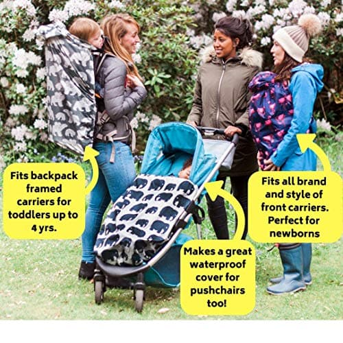 BundleBean - Babywearing Lightweight Raincover (Grey Elephant) - Waterproof & Windproof Baby Carrier, Includes Storage Bag, Silky-Soft Waterproof Fabric, Universal Fit, New Born to 4 Years Old — view 4