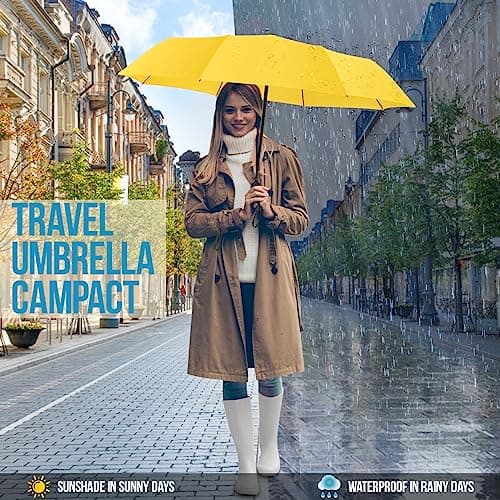 ZOMAKE Travel Compact Umbrella Windproof, Small Umbrella (41.5in-Yellow) — view 3