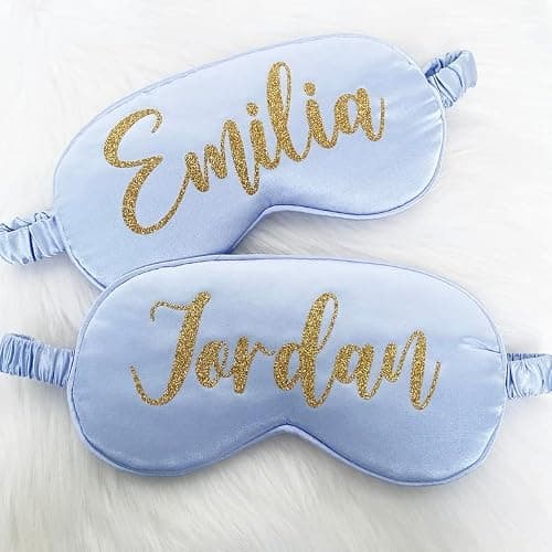 Personalised Sleep Silk Satin Eye Mask Custom Any Name Rest Sleeping Relaxing Mask Gift for Her Mothers Day Birthday Bridesmaid Hen Bridal Christmas Party Gift Favours Present