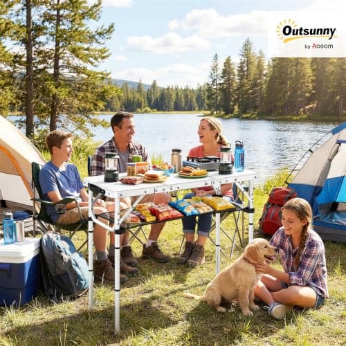 Outsunny 3ft Folding Camping Table with Mesh Storage Layer Cream White — view 2