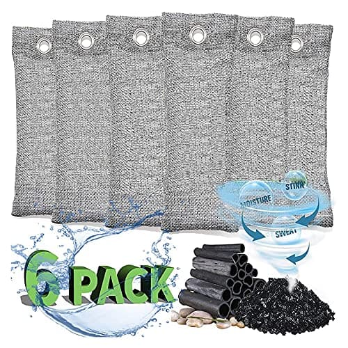 RUN HELIX Bamboo Air Purifying Bags, activated charcoal odour absorber, odour eliminator, shoe deodorizer, Used for Home, Car, Closet, Pet, Fridge, Smoke Room Deodorizer （6x50g）