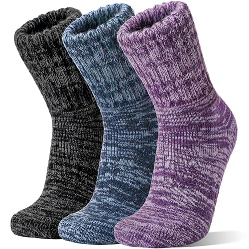 Sandsuced Merino Wool Thermal Boot Socks for Women Men Winter Warm Cosy Thick Hiking Walking Socks 3 Pairs Christmas Stocking Fillers (Assoretd A,M)