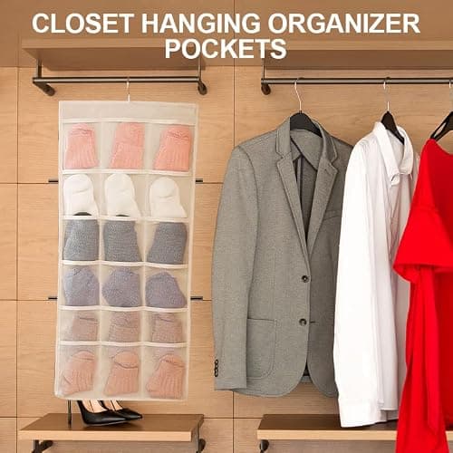 Bra Storage Hanging Bag with 24 Mesh Pockets Wardrobe Organizer for Bras, Socks, Underwear — view 3