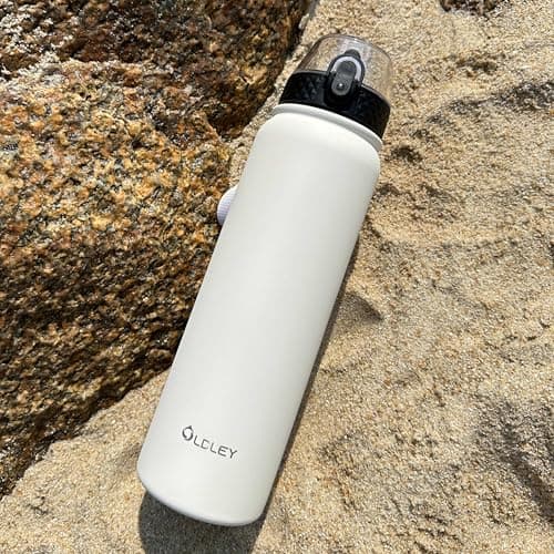 OLDLEY Stainless Steel Water Bottle with Straw 1L Vaccum Insulated Large Drink Flask Metal Water Bottles 1 Litre Leakproof Keep Drinks Hot Cold for Bike Sports Gym Adult Women Men(Cream, 1 Lid) — view 6