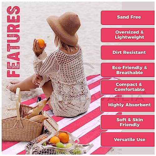 GC GAVENO CAVAILIA (100x 180 Cm) Classic Pink Striped Beach Towels For Adults Pk of 1, Ringspun Cotton Super Absorbent Large Beach Towel, Travel Towels Quick Dry Large For Swimming Pool, Camping — view 3