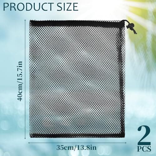 SUBTAVIK 2 Pcs Drawstring Bags, Large Drawstring Organizer Storage Bags Black Nylon Net Bags for Swimming Beach Pool (35x40cm) — view 2