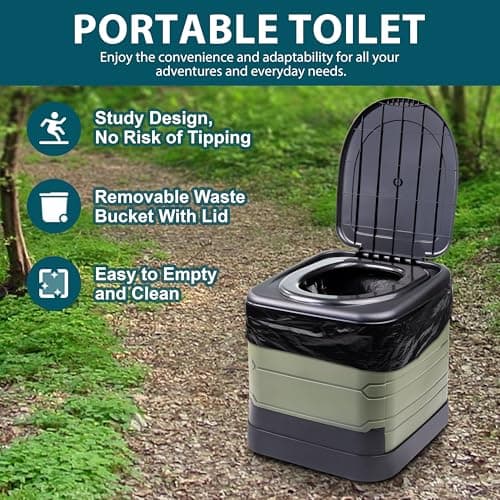 Crystals 24L Portable Camping Toilet – Compact Outdoor Travel Potty Loo for Caravan, Folding Toilet, Fishing, Hiking, Festivals & Picnics – Lightweight, Easy-Clean Design (Green/Black) — view 2