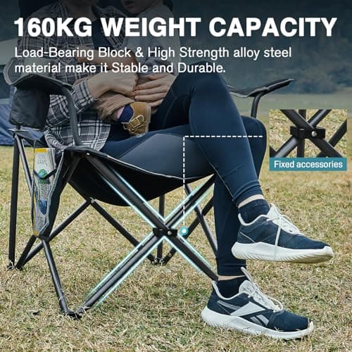 EVER ADVANCED Camping Chairs for Adults Heavy Duty Up to 160kg Black 2pcs — view 5