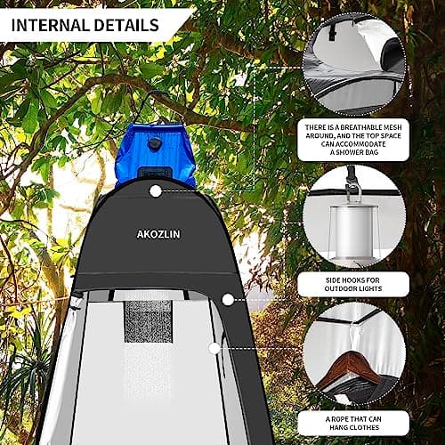AKOZLIN Pop Up Shower Tent Instant Privacy Dressing Changing Tent Outdoor Camping Shower Toilet Tent with Window & Carry Bag for Portable Toilet & Bathroom Silver Coated UV Protection — view 5
