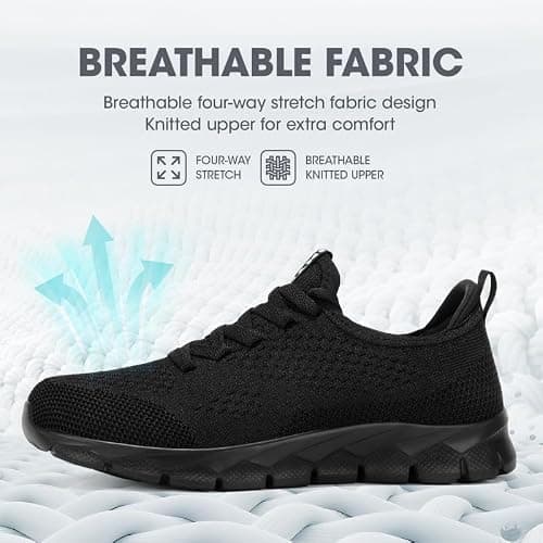 INYO Womens Black Trainers Running Shoes Jogging Fitness Sneakers Lightweight Breathable Walking Gym Sports Casual Trainers Tennis Shoes，Black Size 6 UK — view 4