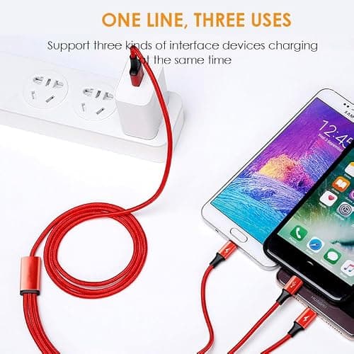 3-in-1 USB Charging Cable, Nylon Braided Multi Charger compatible with iPhone, Type-C, Micro USB Devices, Fast Charging Cable (Blue) — view 4