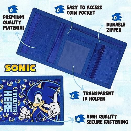 Sonic The Hedgehog Gifts Kids Wallets for Boys & Girls, Velcro Trifold Purses with Zip & Pound Coin Holder - Perfect for Childrens Wallet! — view 4
